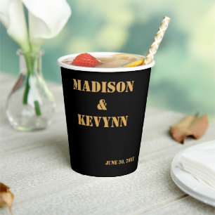 Simple Modern and Minimalist Dark Black Wedding Paper Cups