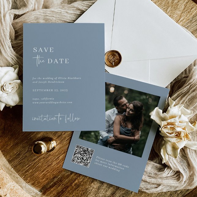 Simple Modern and Minimalist Dusty Blue | Photo Save The Date (Creator Uploaded)