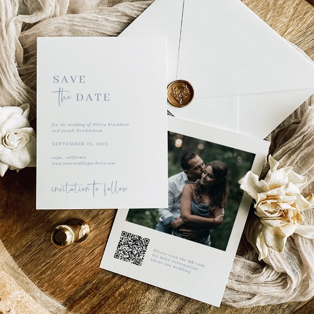Simple Modern and Minimalist Dusty Blue | Photo Save The Date (Creator Uploaded)