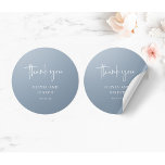 Simple Modern and Minimalist | Dusty Blue Wedding Classic Round Sticker<br><div class="desc">These elegant,  dusty blue wedding or bridal shower stickers are simple and minimalist yet very stylish due to the modern handwritten script that says "thank you",  and the clean layout.</div>