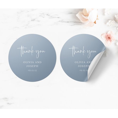 Simple Modern and Minimalist  Dusty Blue Wedding Classic Round Sticker