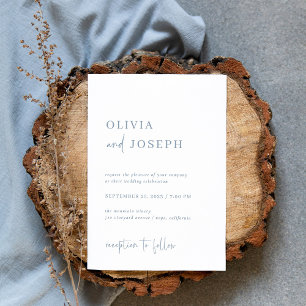 Simple Modern and Minimalist Dusty Blue Wedding Invitation