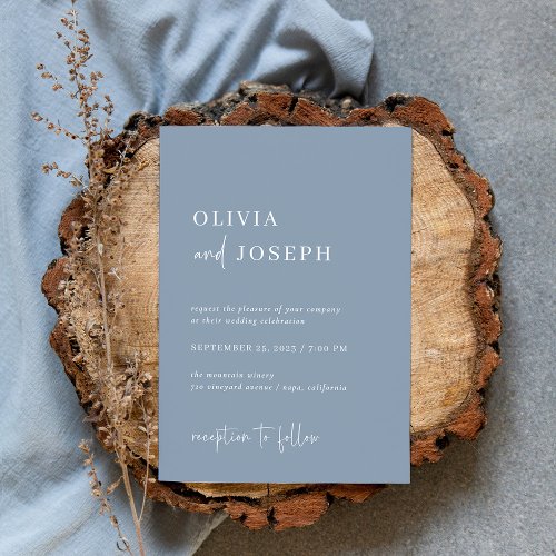 Simple Modern and Minimalist  Dusty Blue Wedding Invitation