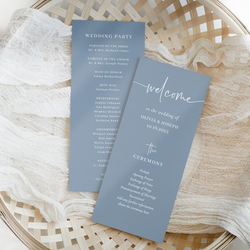 Simple Modern and Minimalist Dusty Blue  Wedding Program