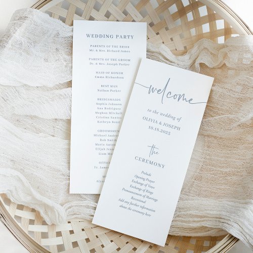 Simple Modern and Minimalist Dusty Blue  Wedding Program