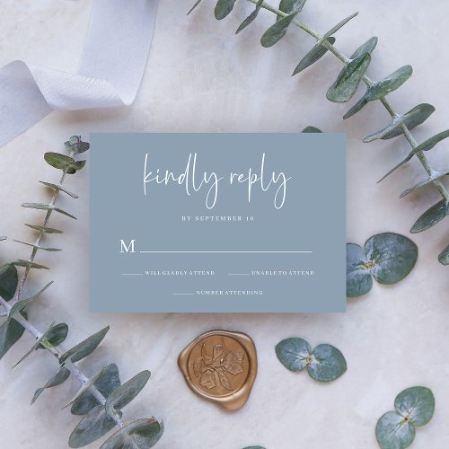 Simple Modern and Minimalist  Dusty Blue Wedding RSVP Card
