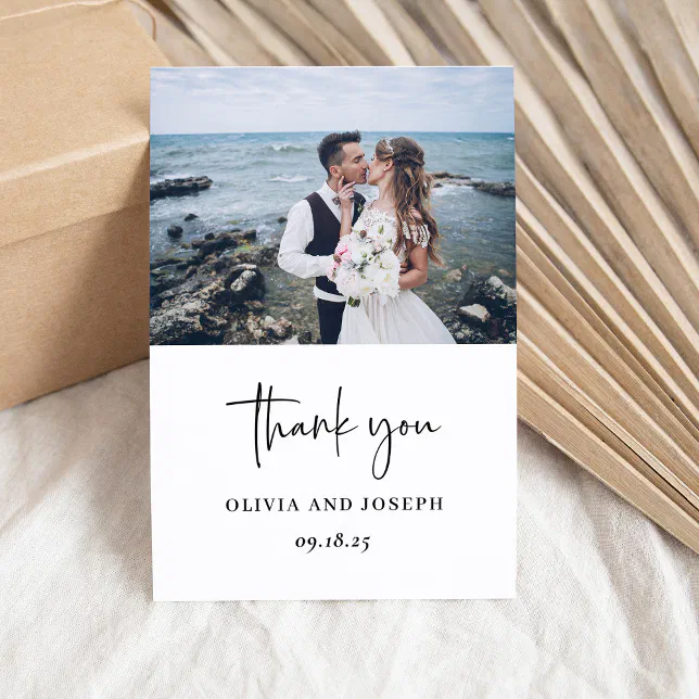 Simple Modern and Minimalist | Photo Wedding Thank You Card | Zazzle