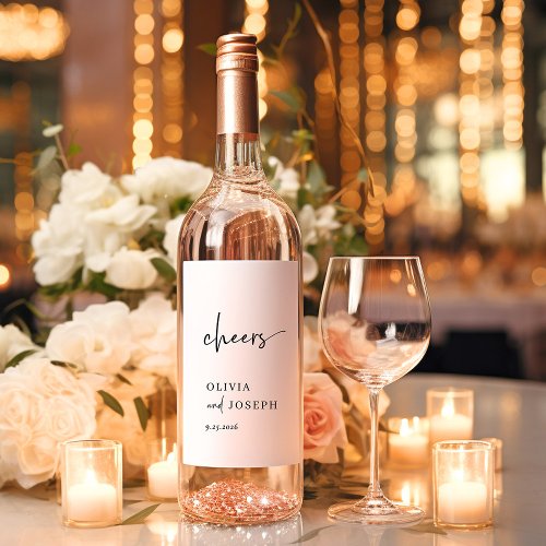Simple Modern and Minimalist  Wedding Cheers Wine Label