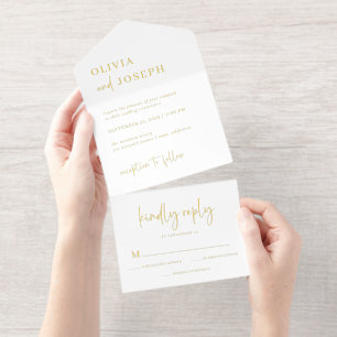 Simple Modern and Minimalist Wedding Gold Foil All In One Invitation