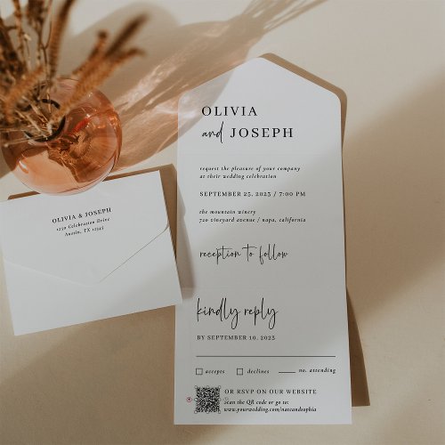 Simple Modern and Minimalist  Wedding QR Code All In One Invitation