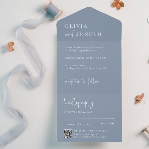 Simple Modern and Minimalist  Wedding QR Code All In One Invitation