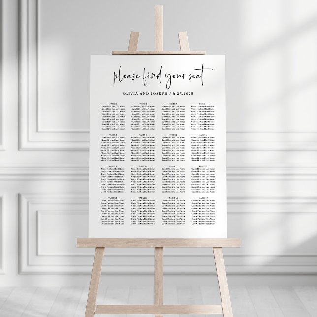Simple Modern and Minimalist Wedding Seating Chart Foam Board (A modern and minimalist, black and white wedding seating chart)