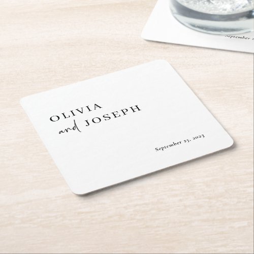 Simple Modern and Minimalist  Wedding Square Paper Coaster