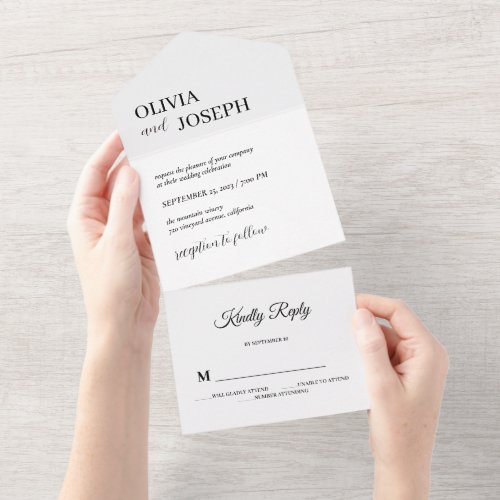 Simple Modern and Minimalist  White Wedding  All In One Invitation