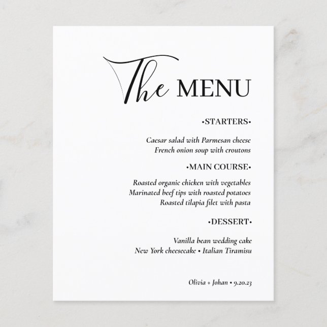Simple Modern and Minimalist | White Wedding Menu Flyer (Front)