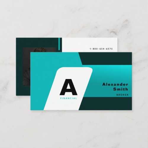 Simple Modern Aqua Blue Logo Professional Photo Business Card