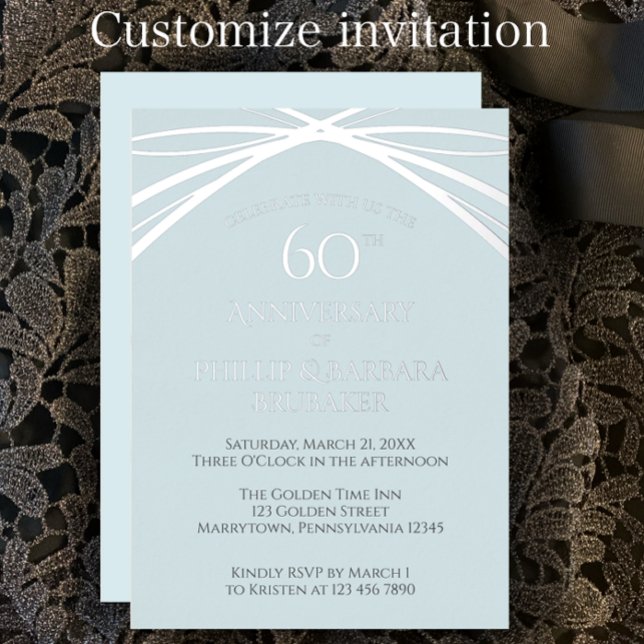 Simple Modern Arch 60th Wedding Anniversary Party Foil Invitation (Create a unique elegant foil invitation with this template. Personalize for a 60th anniversary party)