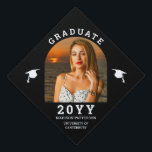 Simple Modern Arch Photo Black Grad Year Graduation Cap Topper<br><div class="desc">Simple Modern Arch Photo Black Grad Year Graduation Cap Toppers features your favorite photo and personalized text on a simple black background accented with graduation caps. PHOTO TIP: crop and center your picture before uploading to Zazzle for best results (we used an vertical picture with image in center). Perfect for...</div>