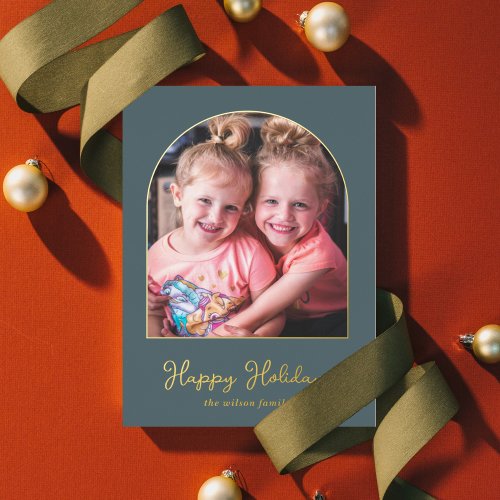Simple Modern Arch Photo   Foil Holiday Card