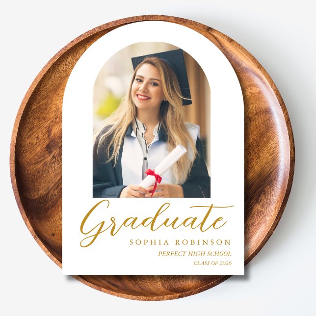 Simple Modern Arch Photo Graduation Gold Acrylic Invitations (Creator Uploaded)