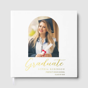 Simple Modern Arch Photo Graduation Gold Foil Guest Book