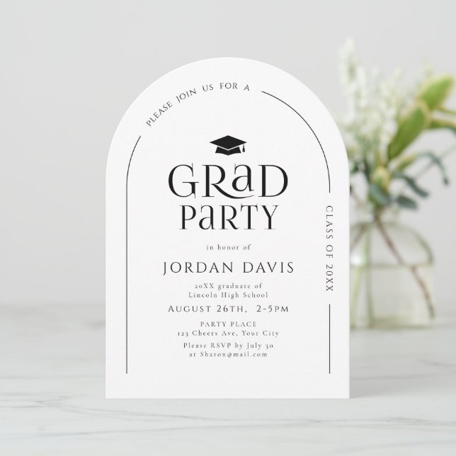 Simple Modern Arch Typography Graduation Invitation (Standing Front)