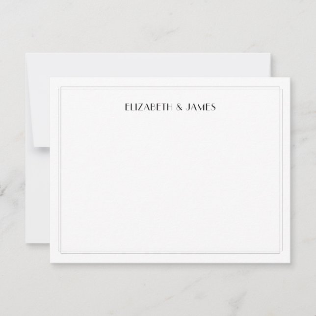 Simple Modern Art Deco Couple Names Note Card (Front)