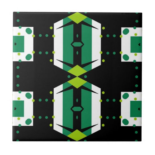 Simple Modern Art Green Black  White Pattern Ceramic Tile