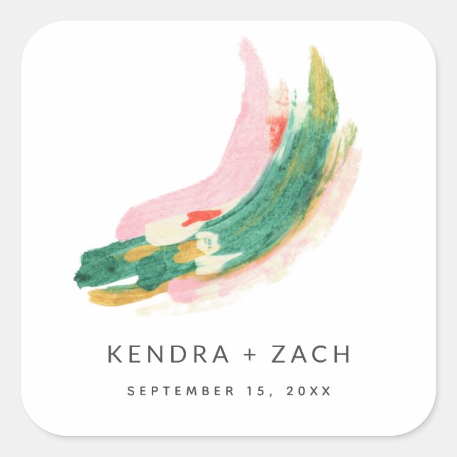 Simple Modern Art Paint Stroke Wedding Favor Square Sticker (Front)