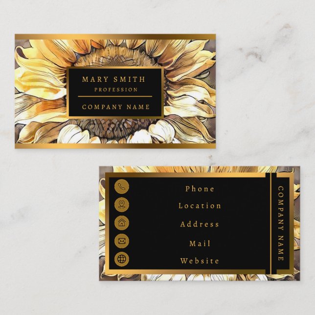 Simple Modern Art Sun Sunflower Collection Business Card (Front/Back)