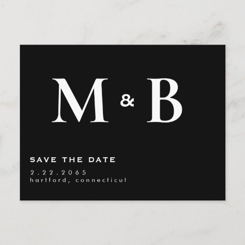 Simple Modern BW Monogram Save the Date Announcement Postcard