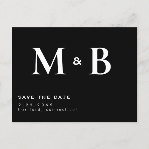 Simple Modern BW Monogram Save the Date  Postcard