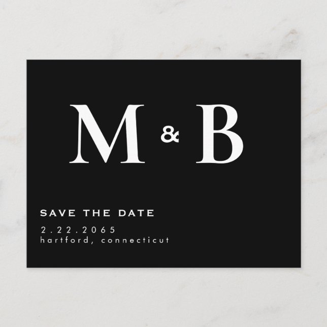 Simple Modern B/W Monogram Save the Date  Postcard (Front)