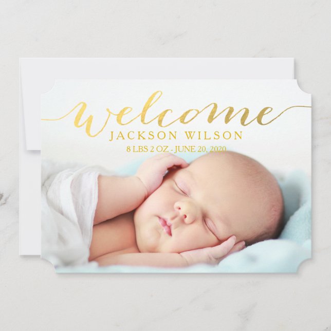 Simple Modern Baby Birth Photo Announcement (Front)