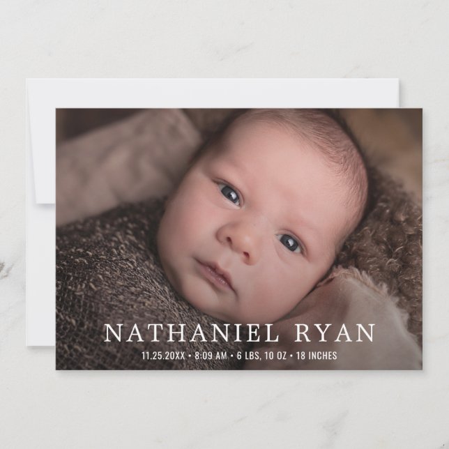 Simple Modern Baby Boy Photo Birth Announcement (Front)