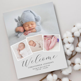 Simple Modern Baby Boy Photo Birth Announcement