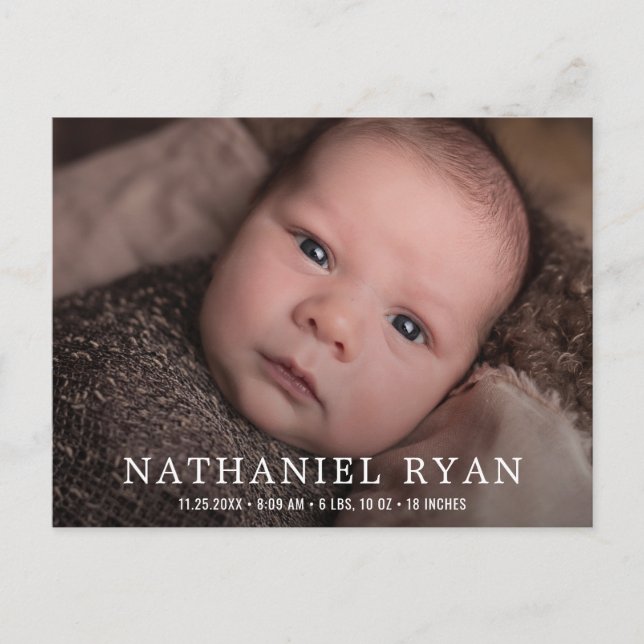 Simple Modern Baby Boy Photo Birth Announcement Postcard (Front)