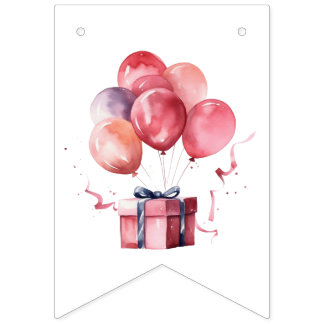 SIMPLE MODERN BABY GIRL WATERCOLOR BALLOONS SHOWER BUNTING FLAGS