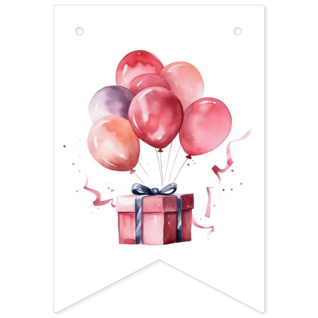 SIMPLE MODERN BABY GIRL WATERCOLOR BALLOONS SHOWER BUNTING FLAGS (Sixteenth Flag)