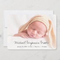 Simple Modern Baby Photo Birth Announcement