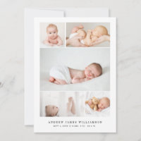 Simple Modern Baby Photo Collage Birth Stats Announcement