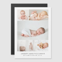 Simple Modern Baby Photo Collage Birth Stats Magnetic Invitation