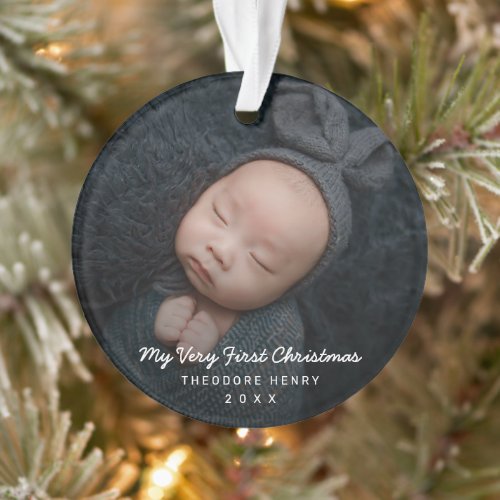 Simple Modern Baby Photo My First Christmas Ornament
