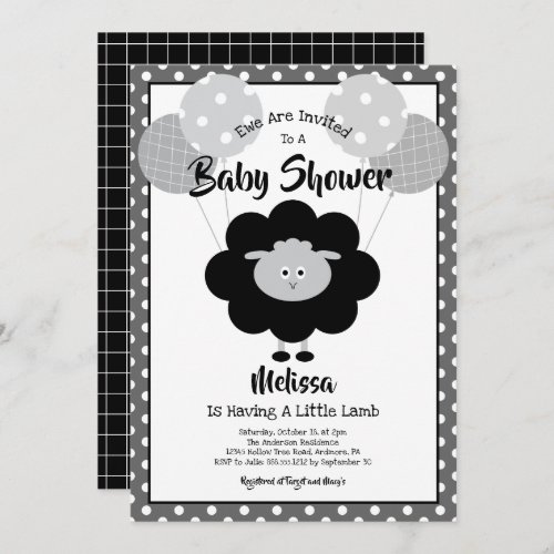 Simple Modern Baby Shower Chic Black  White Lamb Invitation