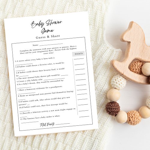 Simple Modern Baby Shower Guess  Share Game Card