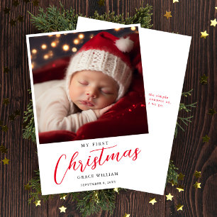 Simple Modern Baby's First Christmas Photo Holiday Card
