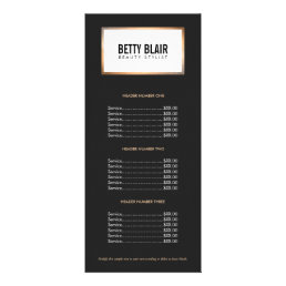 Simple Modern Back and White Gold Price List Rack Card