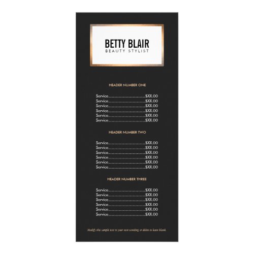 Simple Modern Back and White Gold Price List Rack Card