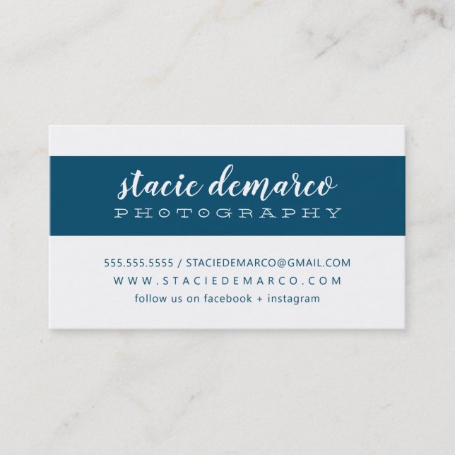 SIMPLE MODERN BAND plain clean dark blue white Business Card (Front)