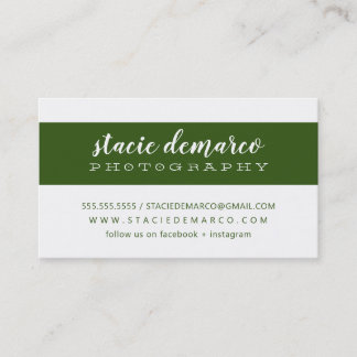 SIMPLE MODERN BAND plain clean dark green white Business Card
